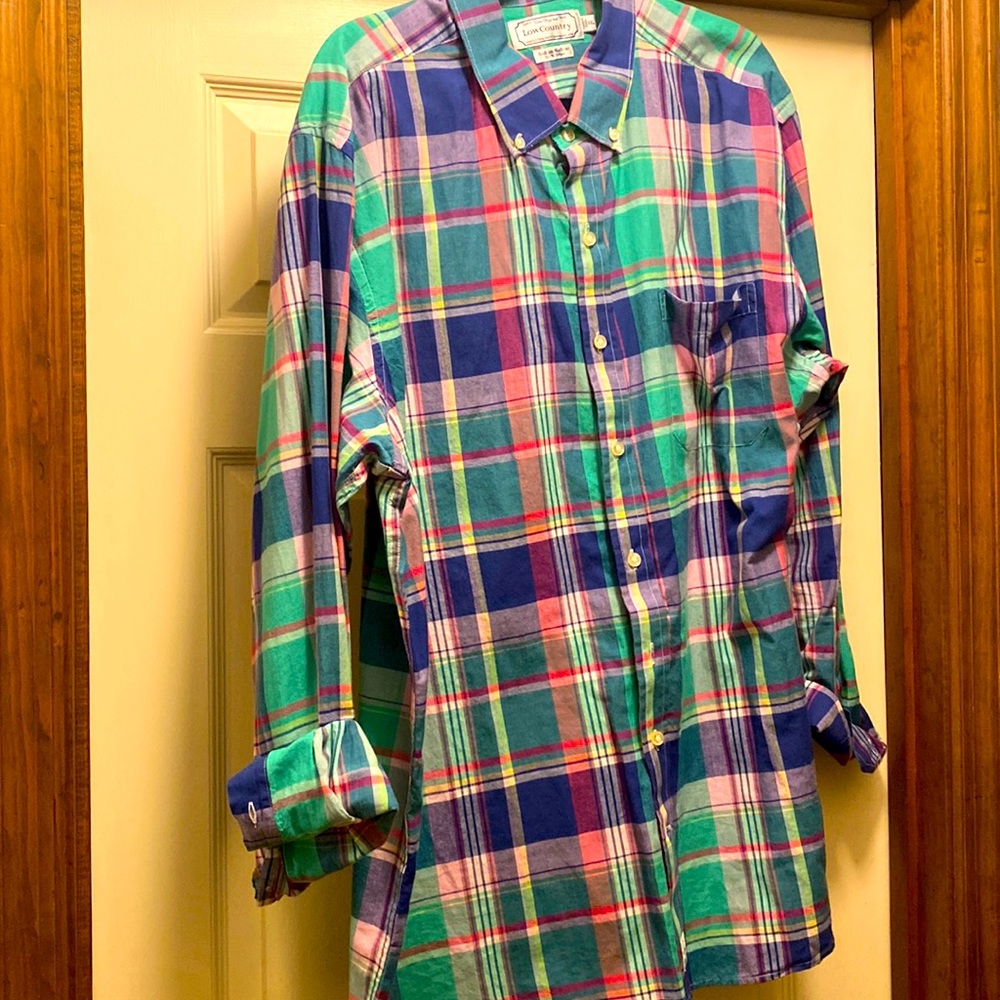 Men’s plaid low country button up long sleeve shirt XXL